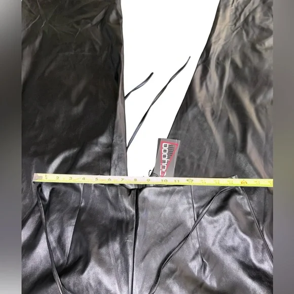 Boohoo Faux Leather Wide Leg Pants Size 14 NWT Tie Waist Back Zipper High Waist - Picture 3 of 10